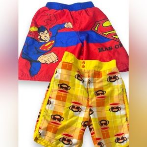 Toddler Boys Two Swim Trunks Shorts Superman 3T & PAUL FRANK 4T Kids Swimming